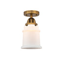 Canton Semi-Flush Mount shown in the Brushed Brass finish with a Matte White shade