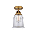 Canton Semi-Flush Mount shown in the Brushed Brass finish with a Clear shade