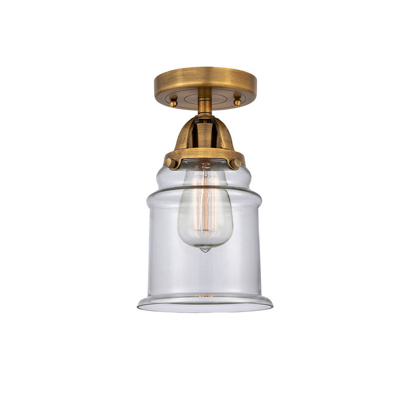 Canton Semi-Flush Mount shown in the Brushed Brass finish with a Clear shade