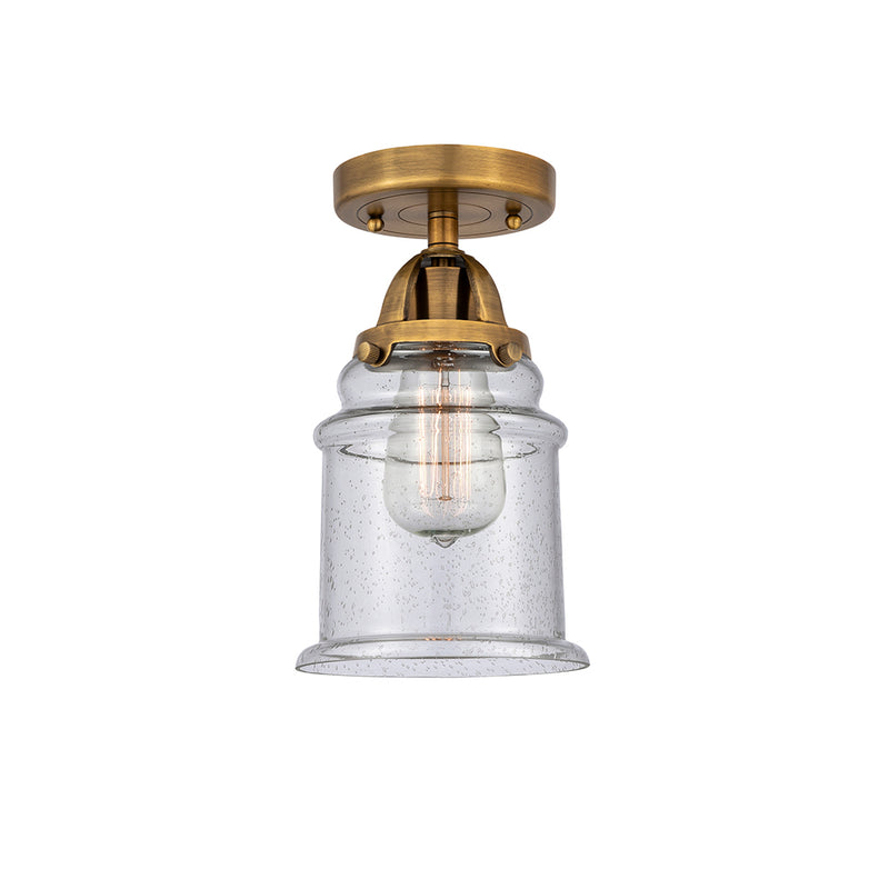 Canton Semi-Flush Mount shown in the Brushed Brass finish with a Seedy shade