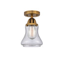 Bellmont Semi-Flush Mount shown in the Brushed Brass finish with a Seedy shade