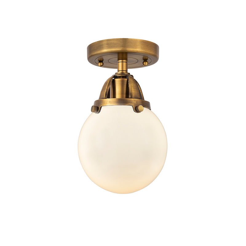 Beacon Semi-Flush Mount shown in the Brushed Brass finish with a Matte White shade