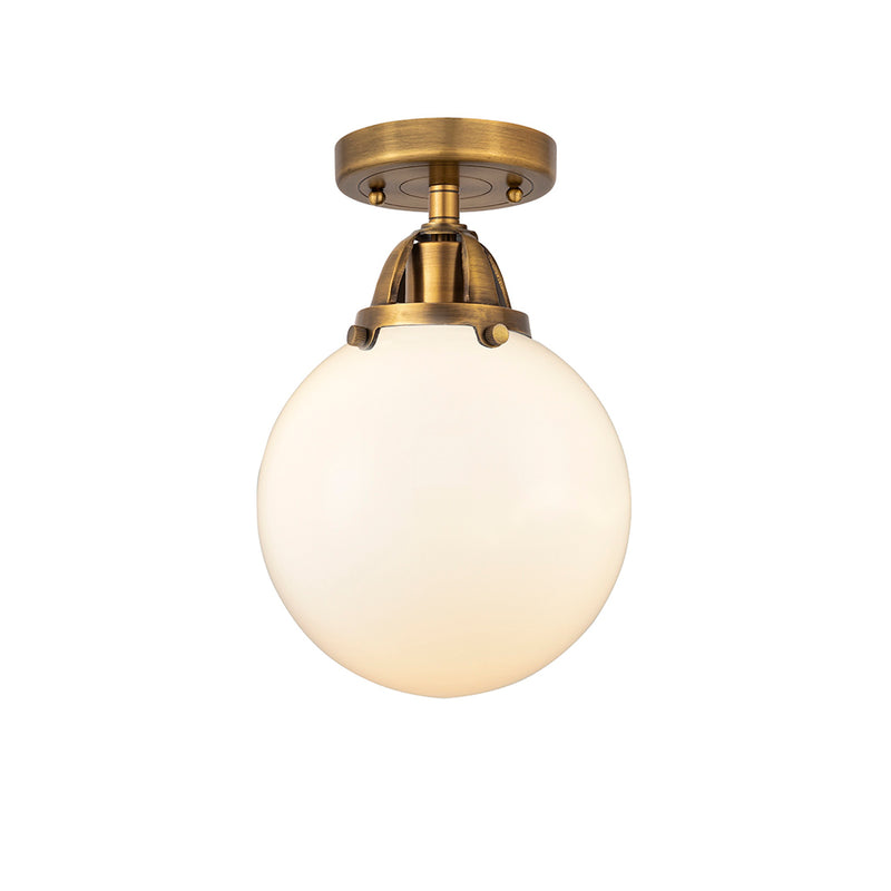 Beacon Semi-Flush Mount shown in the Brushed Brass finish with a Matte White shade