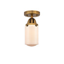 Dover Semi-Flush Mount shown in the Brushed Brass finish with a Matte White shade