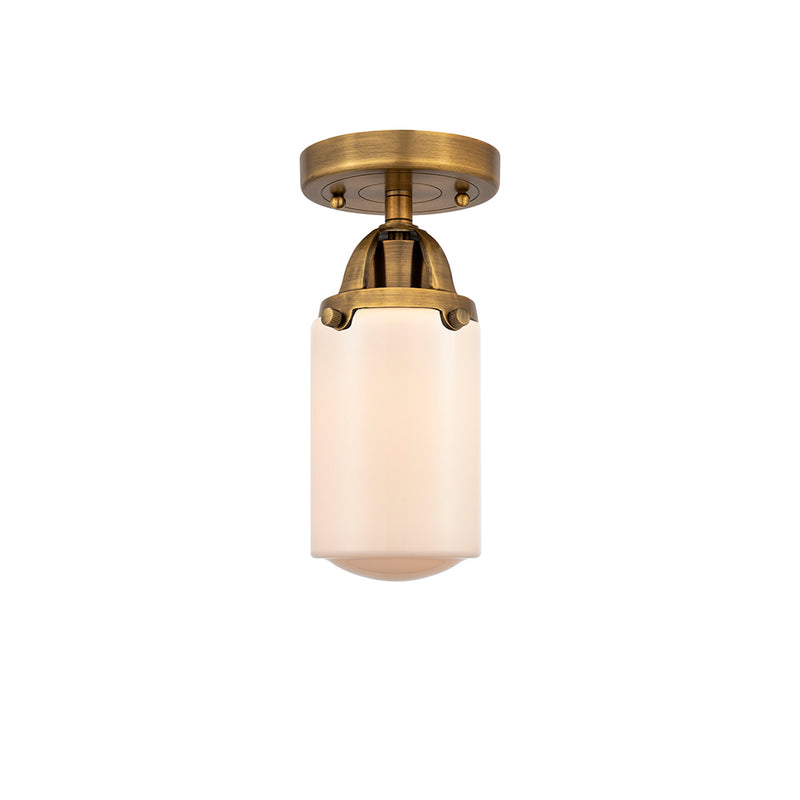 Dover Semi-Flush Mount shown in the Brushed Brass finish with a Matte White shade