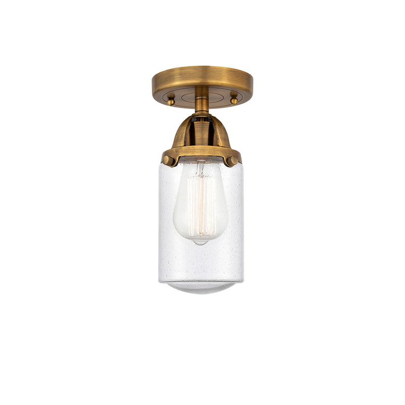 Dover Semi-Flush Mount shown in the Brushed Brass finish with a Seedy shade