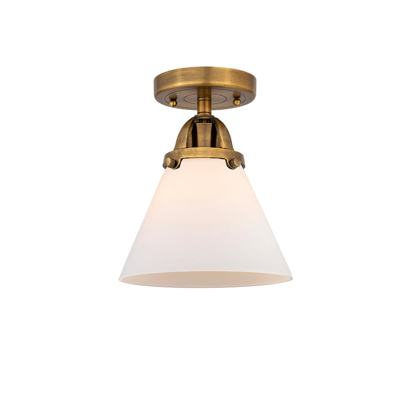 Cone Semi-Flush Mount shown in the Brushed Brass finish with a Matte White shade