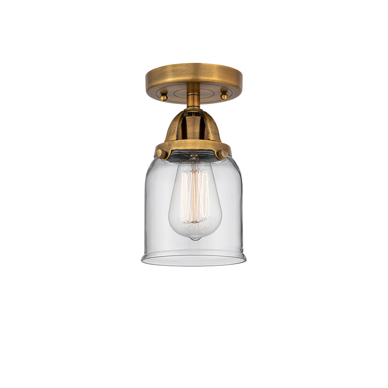 Bell Semi-Flush Mount shown in the Brushed Brass finish with a Clear shade