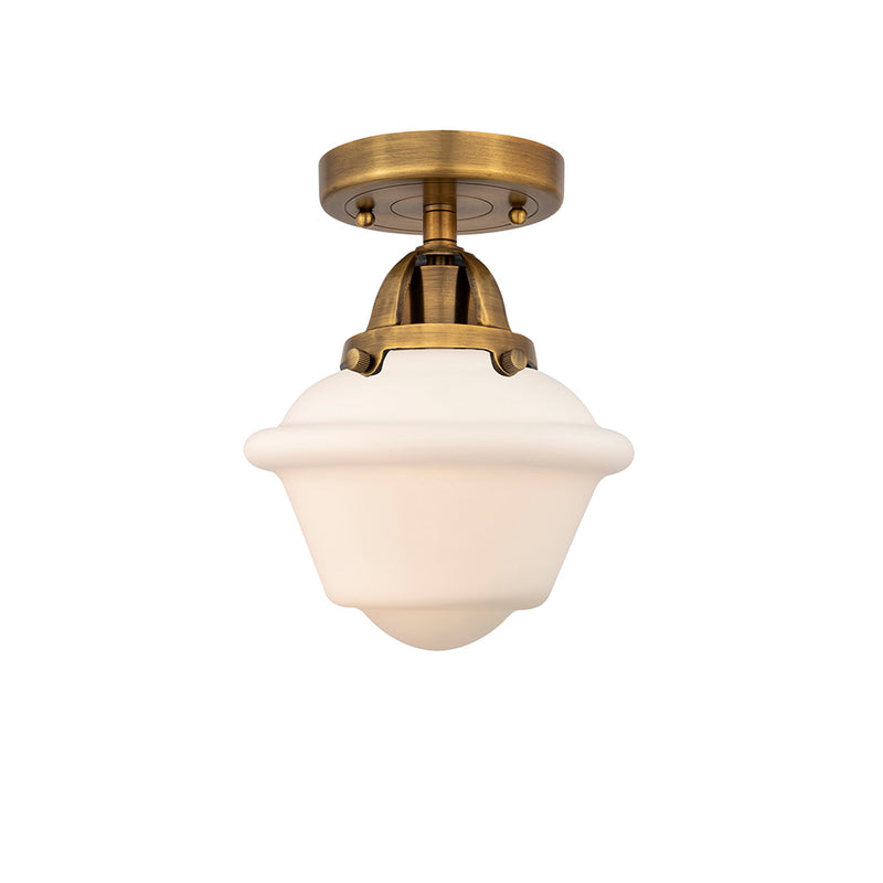 Oxford Semi-Flush Mount shown in the Brushed Brass finish with a Matte White shade