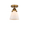 Cone Semi-Flush Mount shown in the Brushed Brass finish with a Matte White shade