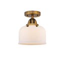 Bell Semi-Flush Mount shown in the Brushed Brass finish with a Matte White shade