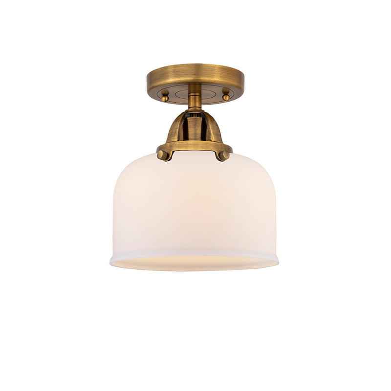 Bell Semi-Flush Mount shown in the Brushed Brass finish with a Matte White shade