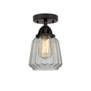 Chatham Semi-Flush Mount shown in the Matte Black finish with a Clear shade