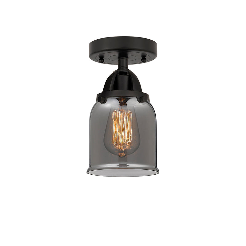 Bell Semi-Flush Mount shown in the Matte Black finish with a Plated Smoke shade