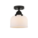 Bell Semi-Flush Mount shown in the Matte Black finish with a Matte White shade