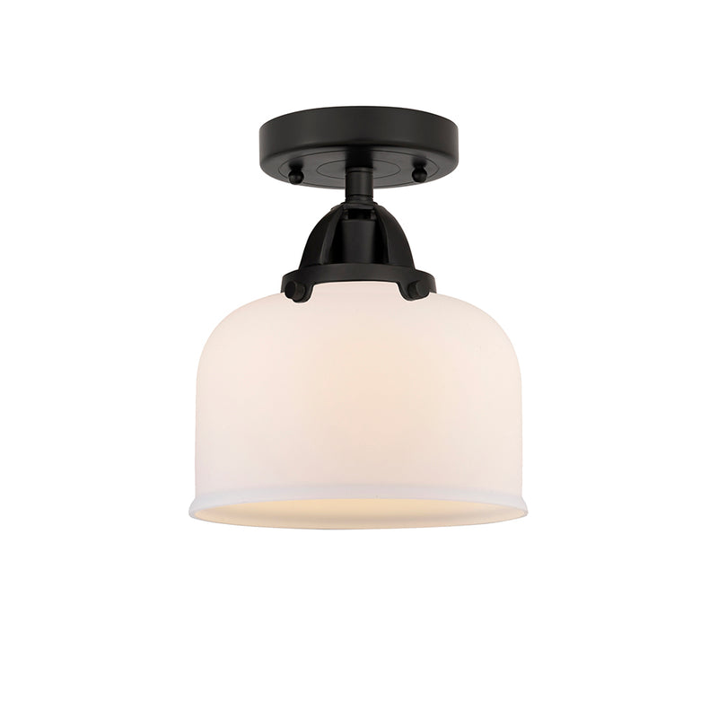 Bell Semi-Flush Mount shown in the Matte Black finish with a Matte White shade