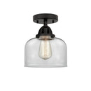 Bell Semi-Flush Mount shown in the Matte Black finish with a Clear shade