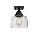 Bell Semi-Flush Mount shown in the Matte Black finish with a Seedy shade