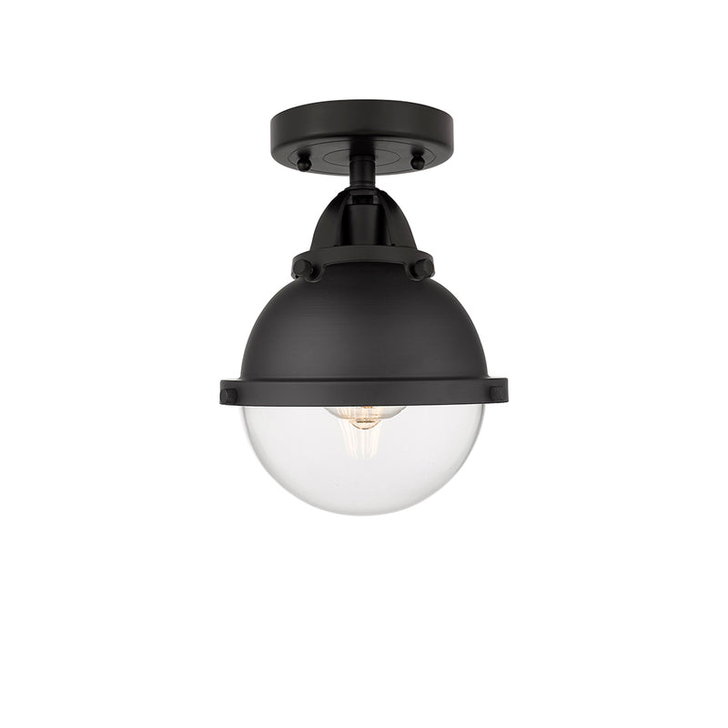 Hampden Semi-Flush Mount shown in the Matte Black finish with a Clear shade