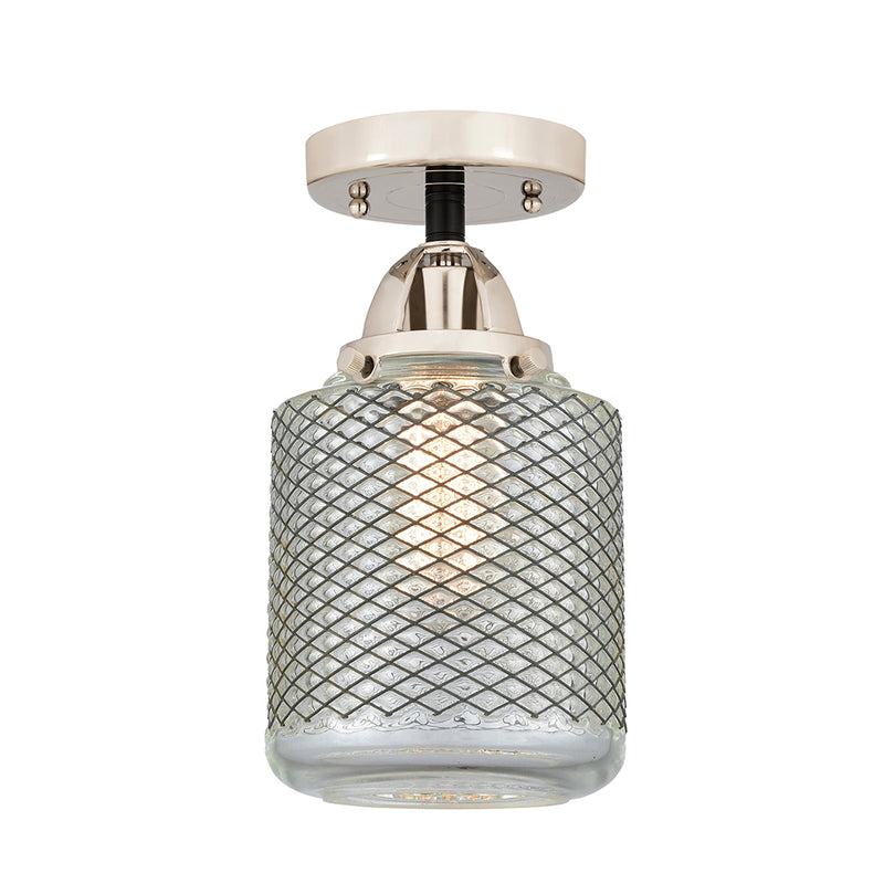 Stanton Semi-Flush Mount shown in the Black Polished Nickel finish with a Clear Wire Mesh shade