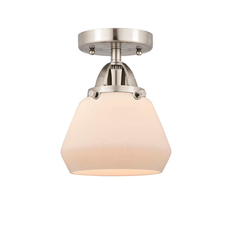 Fulton Semi-Flush Mount shown in the Brushed Satin Nickel finish with a Matte White shade