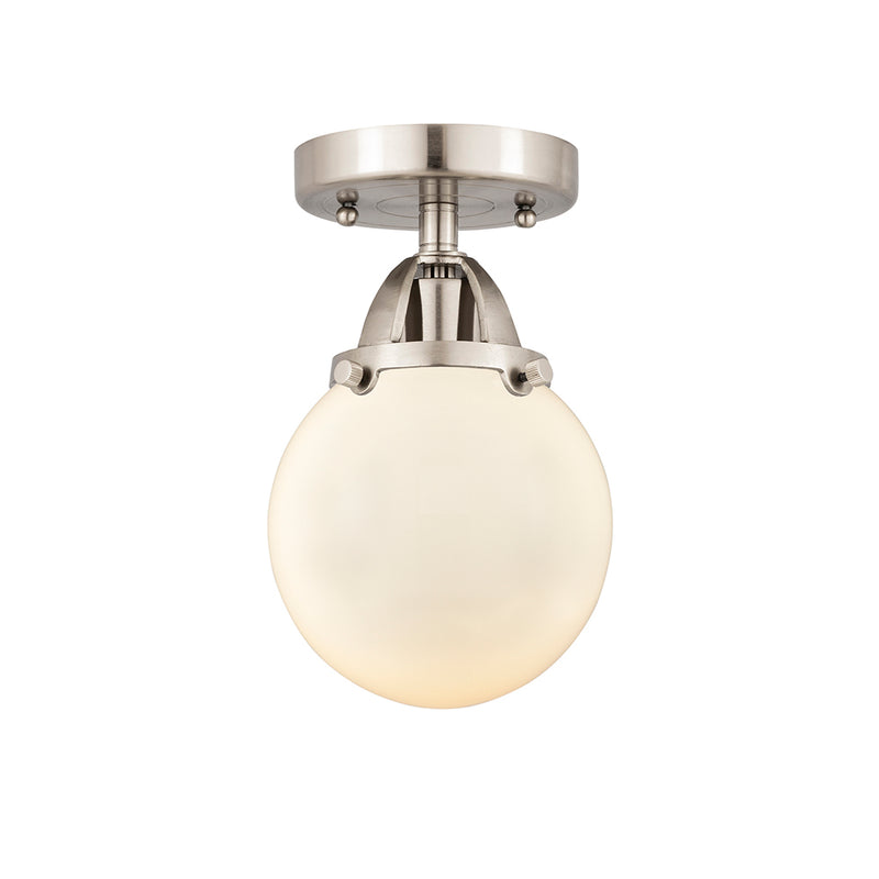 Beacon Semi-Flush Mount shown in the Brushed Satin Nickel finish with a Matte White shade