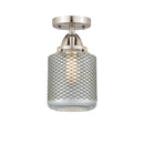 Stanton Semi-Flush Mount shown in the Brushed Satin Nickel finish with a Clear Wire Mesh shade