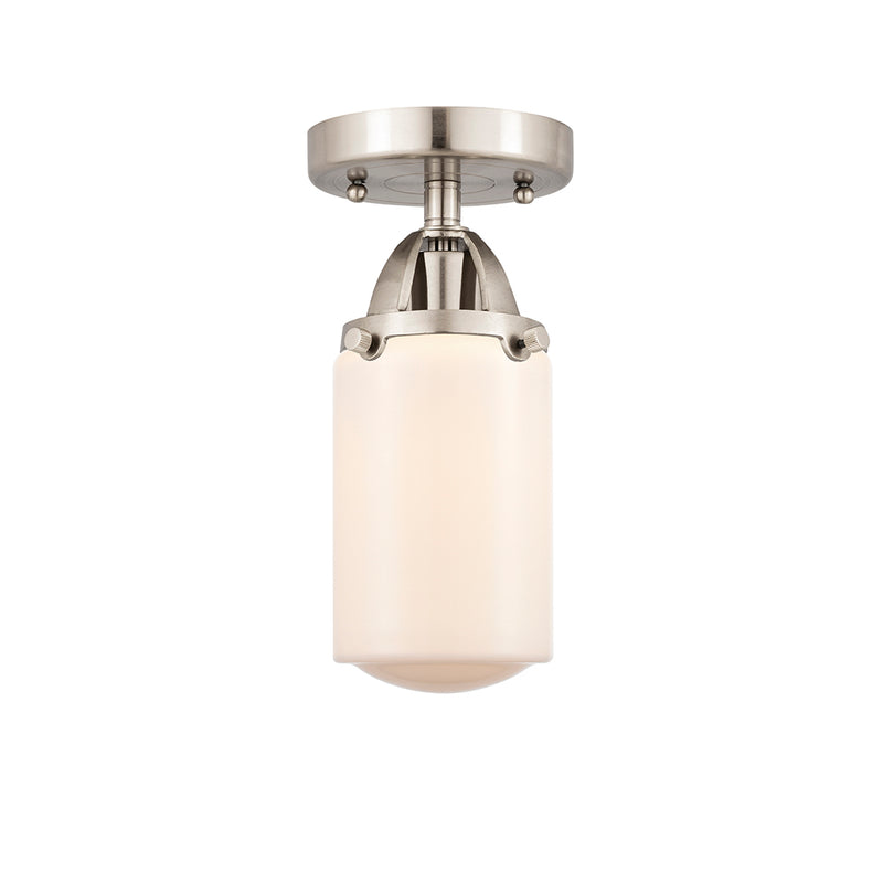 Dover Semi-Flush Mount shown in the Brushed Satin Nickel finish with a Matte White shade