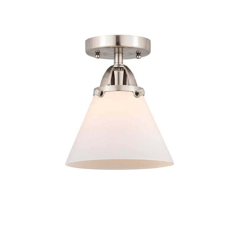 Cone Semi-Flush Mount shown in the Brushed Satin Nickel finish with a Matte White shade