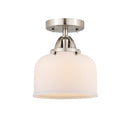 Bell Semi-Flush Mount shown in the Brushed Satin Nickel finish with a Matte White shade