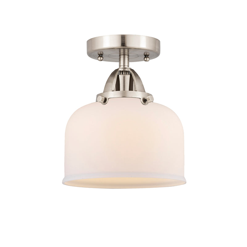 Bell Semi-Flush Mount shown in the Brushed Satin Nickel finish with a Matte White shade