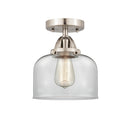 Bell Semi-Flush Mount shown in the Brushed Satin Nickel finish with a Clear shade