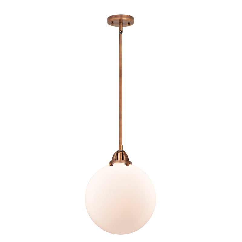 Beacon Mini Pendant shown in the Antique Copper finish with a Matte White shade