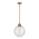 Beacon Mini Pendant shown in the Antique Copper finish with a Seedy shade