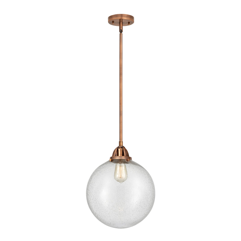 Beacon Mini Pendant shown in the Antique Copper finish with a Seedy shade