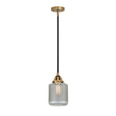 Stanton Mini Pendant shown in the Black Antique Brass finish with a Clear Wire Mesh shade