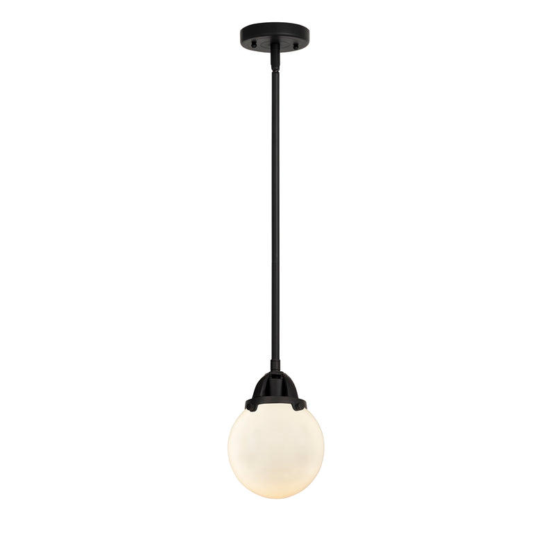 Beacon Mini Pendant shown in the Matte Black finish with a Matte White shade
