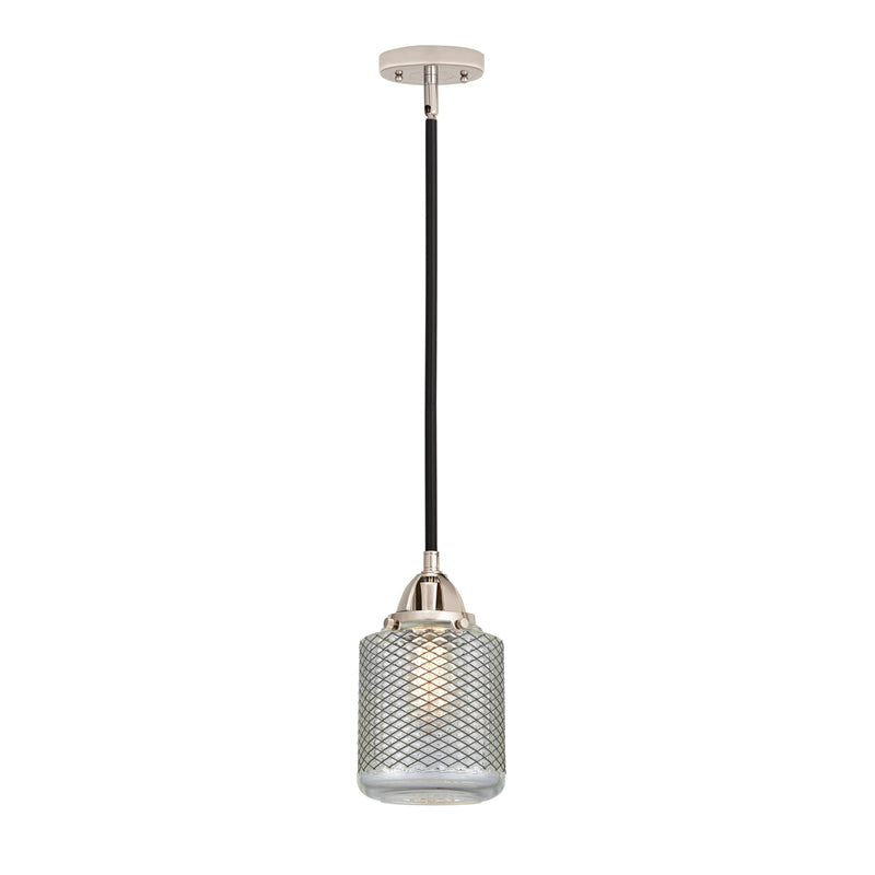 Stanton Mini Pendant shown in the Black Polished Nickel finish with a Clear Wire Mesh shade