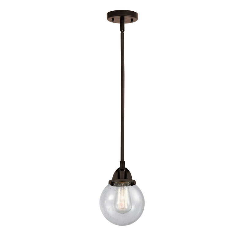 Beacon Mini Pendant shown in the Oil Rubbed Bronze finish with a Seedy shade