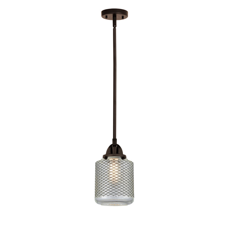 Stanton Mini Pendant shown in the Oil Rubbed Bronze finish with a Clear Wire Mesh shade