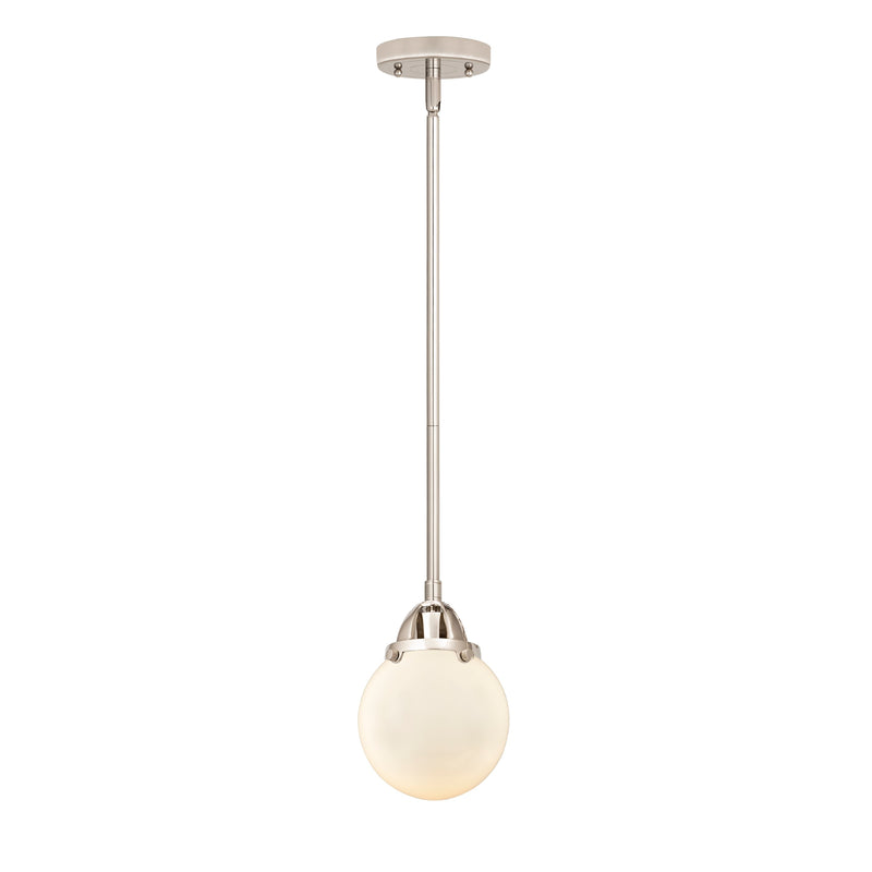 Beacon Mini Pendant shown in the Polished Nickel finish with a Matte White shade