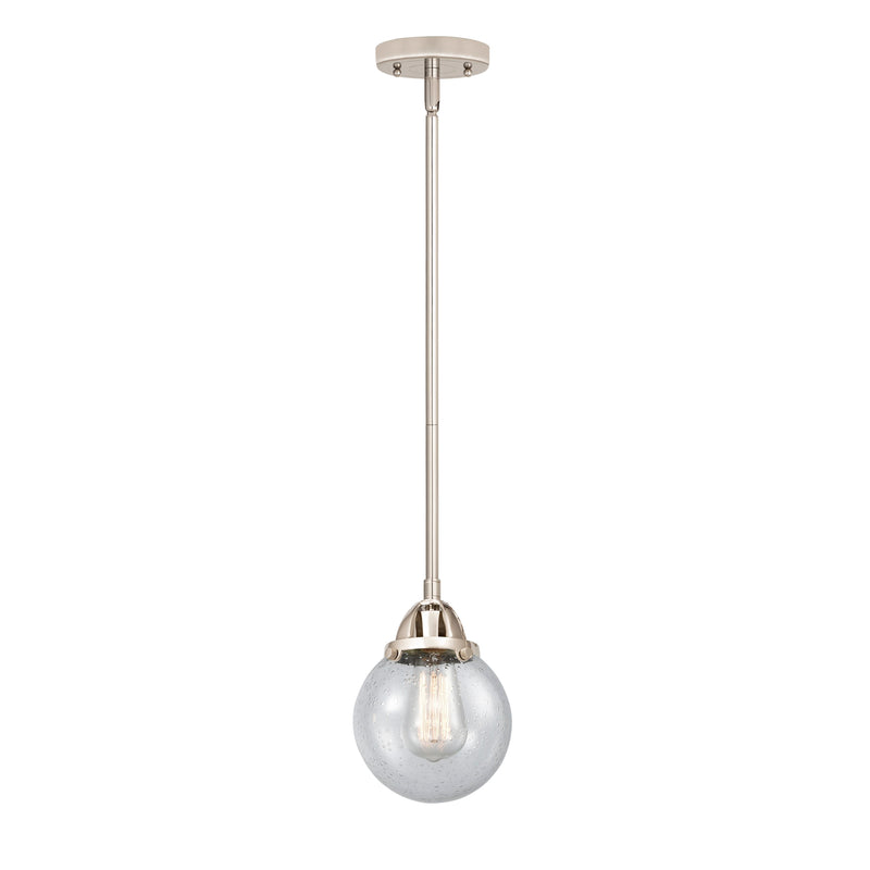 Beacon Mini Pendant shown in the Polished Nickel finish with a Seedy shade