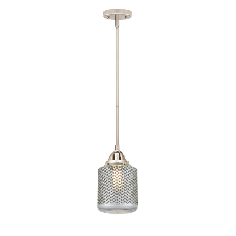 Stanton Mini Pendant shown in the Polished Nickel finish with a Clear Wire Mesh shade