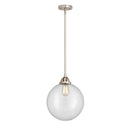 Beacon Mini Pendant shown in the Brushed Satin Nickel finish with a Clear shade