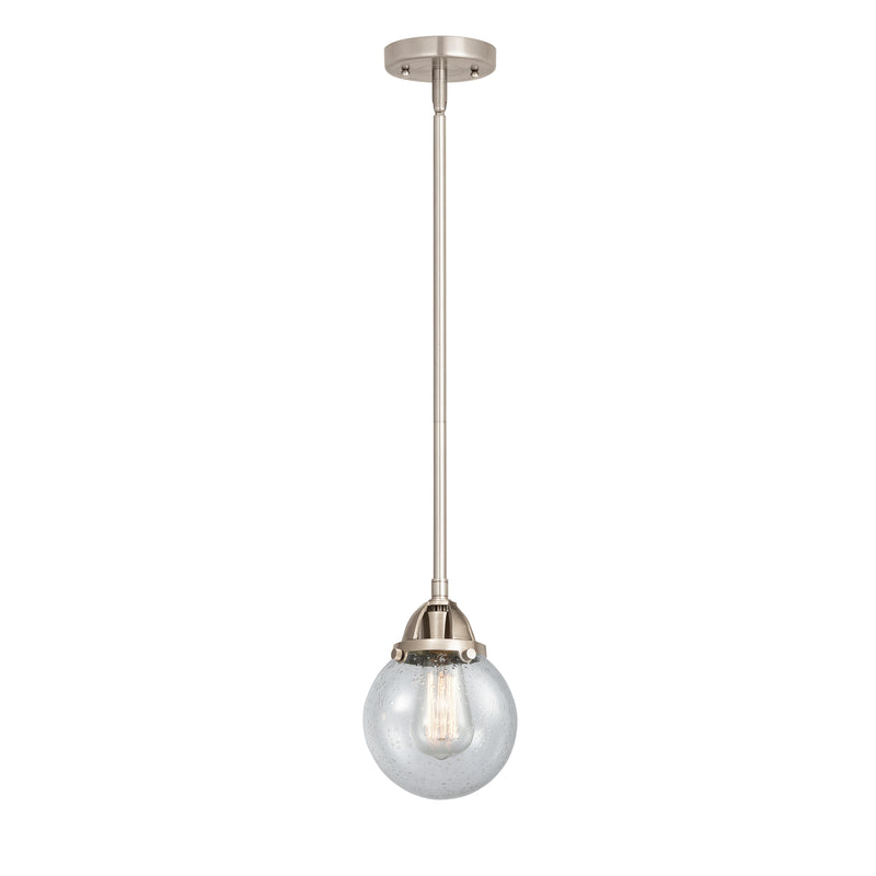 Beacon Mini Pendant shown in the Brushed Satin Nickel finish with a Seedy shade