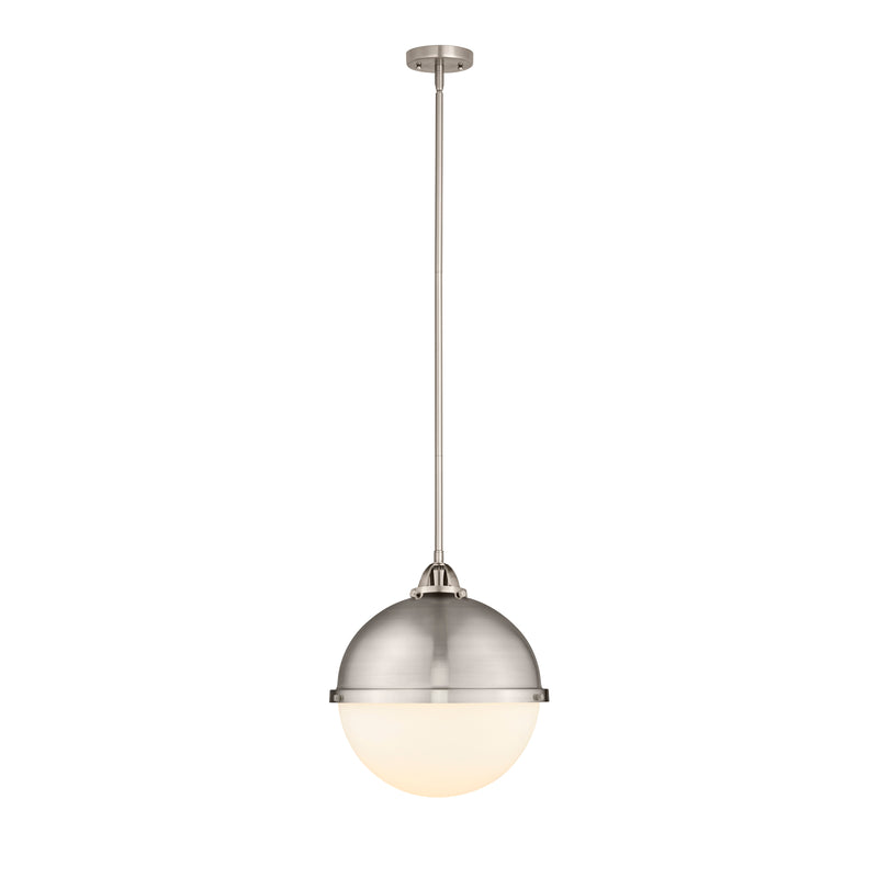 Hampden Pendant shown in the Brushed Satin Nickel finish with a Matte White shade