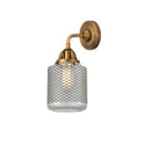 Stanton Sconce shown in the Brushed Brass finish with a Clear Wire Mesh shade