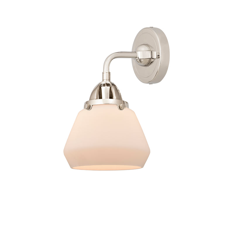 Fulton Sconce shown in the Polished Nickel finish with a Matte White shade