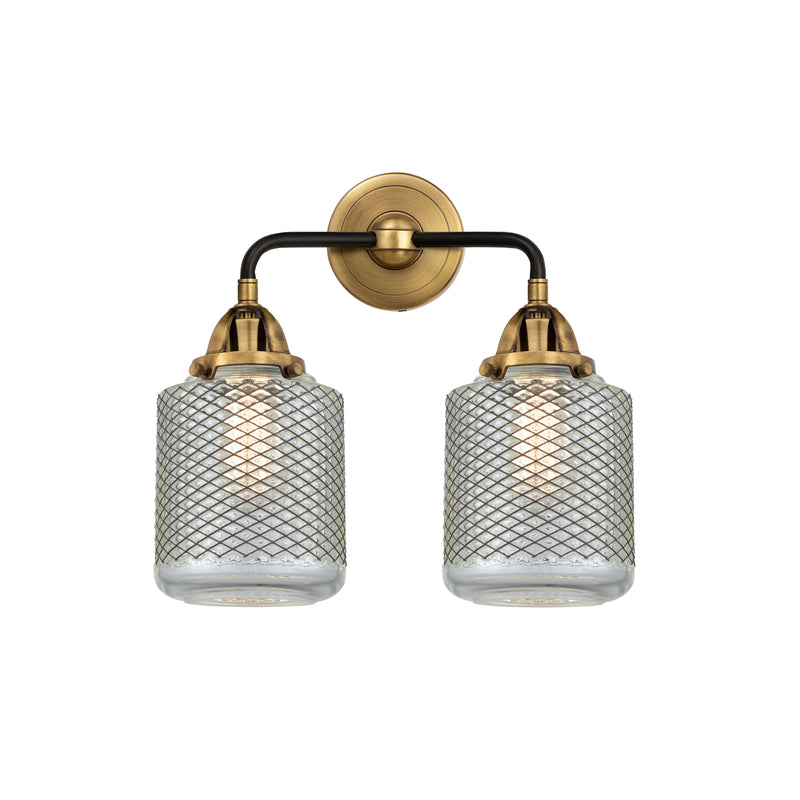 Stanton Bath Vanity Light shown in the Black Antique Brass finish with a Clear Wire Mesh shade