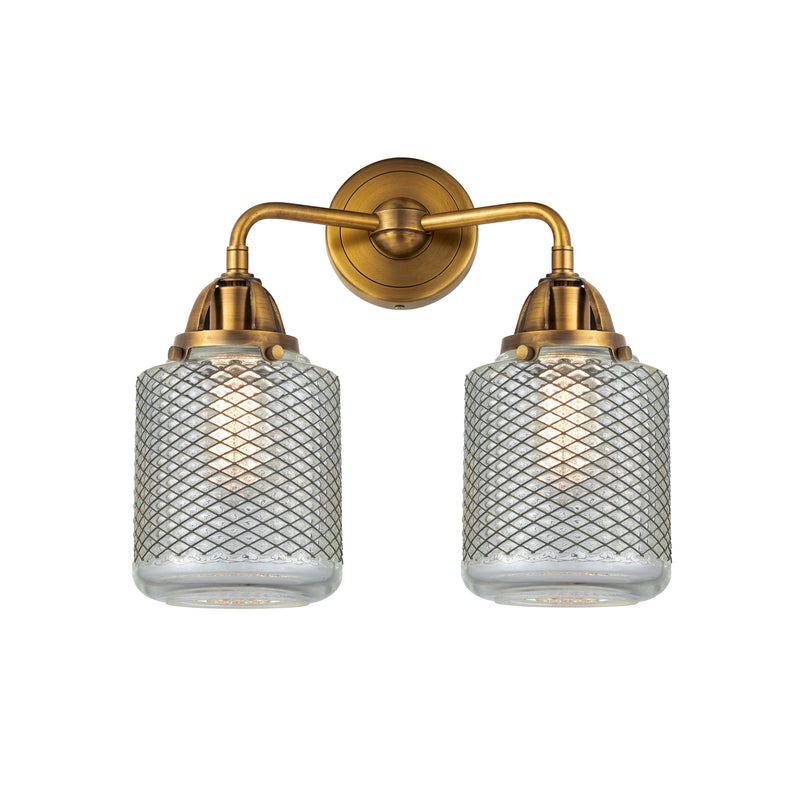 Stanton Bath Vanity Light shown in the Brushed Brass finish with a Clear Wire Mesh shade